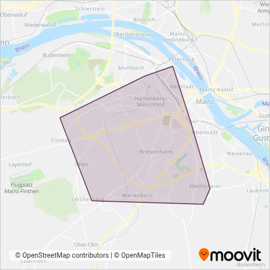 Mainzer Mobilität (Tram) coverage area map