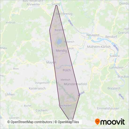 Verkehrsbetriebe Mittelrhein AWV coverage area map