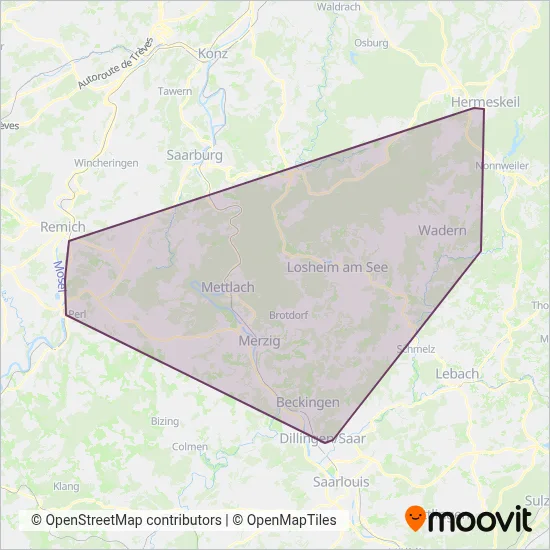 Verkehrsgesellschaft Merzig-Wadern coverage area map