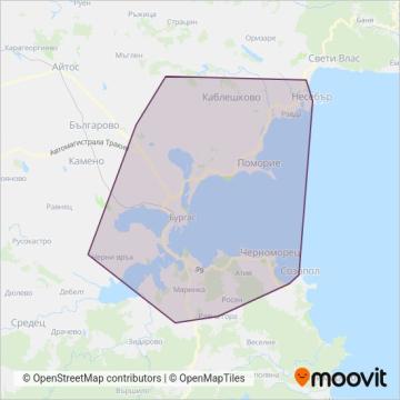 Карта на района на покритие на БургасБус (Автобус)