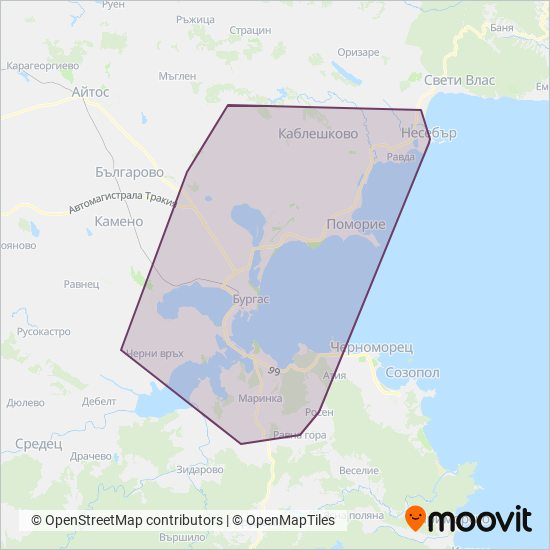 БургасБус coverage area map