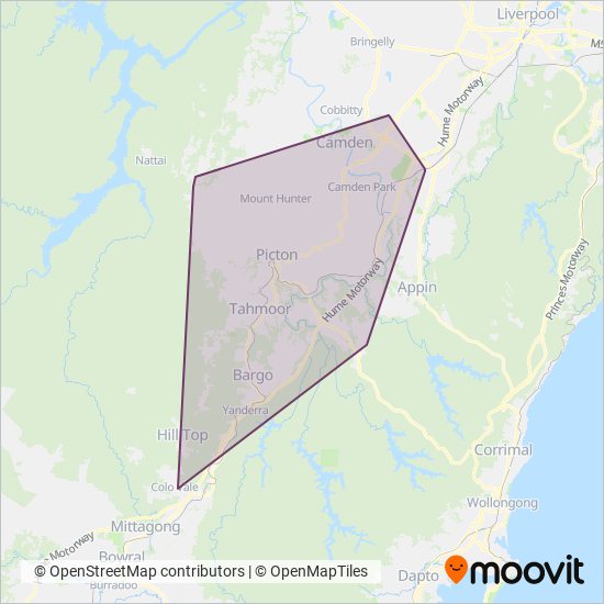 Mapa del área de cobertura de Picton Buslines