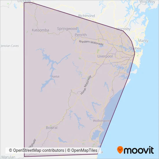Mapa del área de cobertura de Train Replacement Bus Services