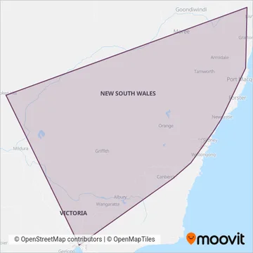 Mapa del área de cobertura de NSW TrainLink (Tren)