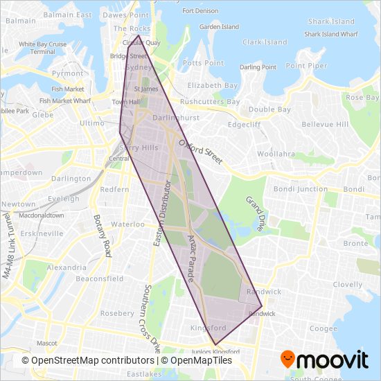 Mapa del área de cobertura de Sydney Light Rail