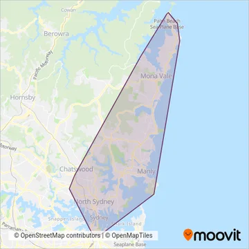 Mapa del área de cobertura de Keolis Downer Northern Beaches