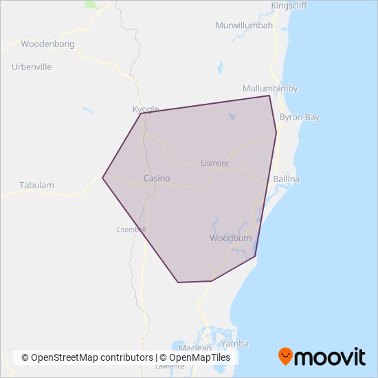 Northern Rivers Buslines coverage area map