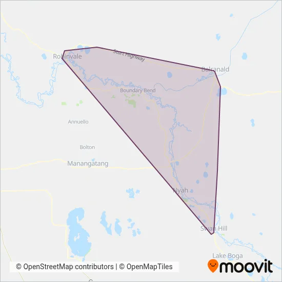 Mapa del área de cobertura de Moore's Bus Lines Pty Ltd