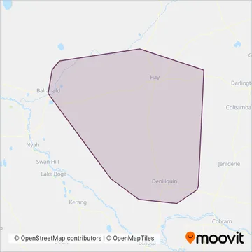 Mapa del área de cobertura de Dysons Buslines