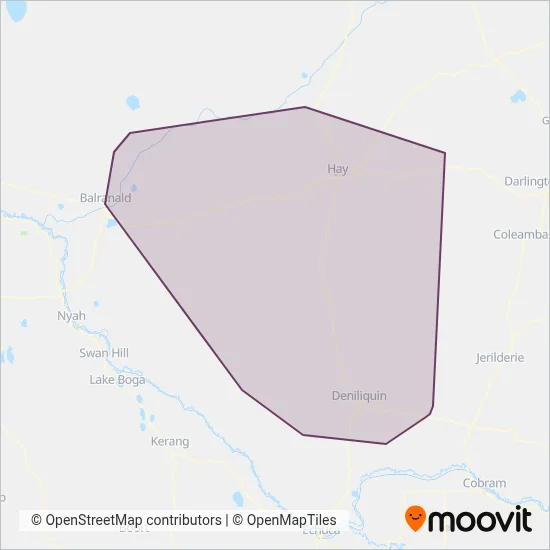 Mapa del área de cobertura de Dysons Buslines