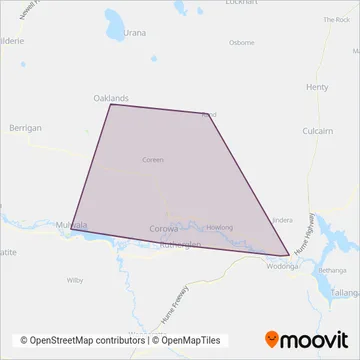 Mapa del área de cobertura de Cann's Bus Management