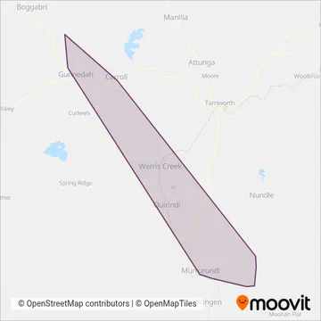 Mapa del área de cobertura de Denman Buses
