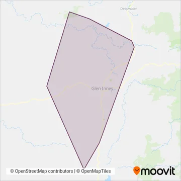 Mapa del área de cobertura de Glen Innes Bus Services