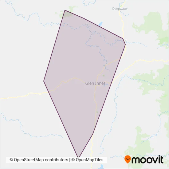 Mapa del área de cobertura de Glen Innes Bus Services