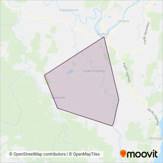 Mapa del área de cobertura de BNA Buses