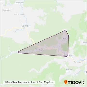 Mapa del área de cobertura de Keough's Bus Service