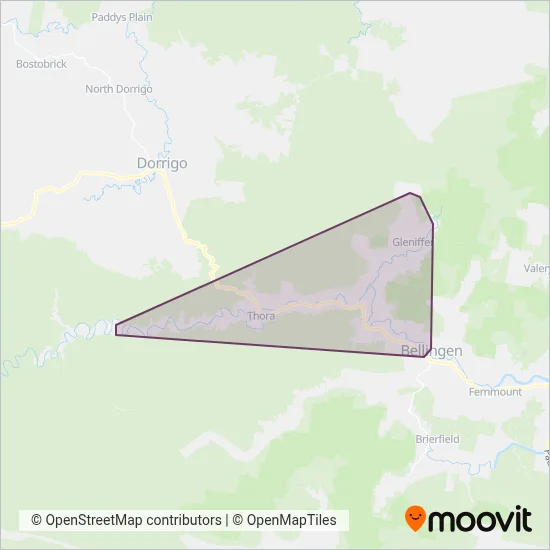 Mapa del área de cobertura de Keough's Bus Service