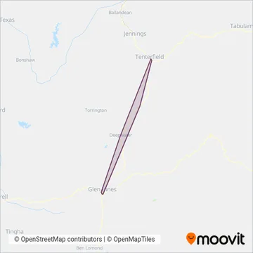 Mapa del área de cobertura de Tablelands Bus Service