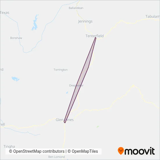 Mapa del área de cobertura de Tablelands Bus Service