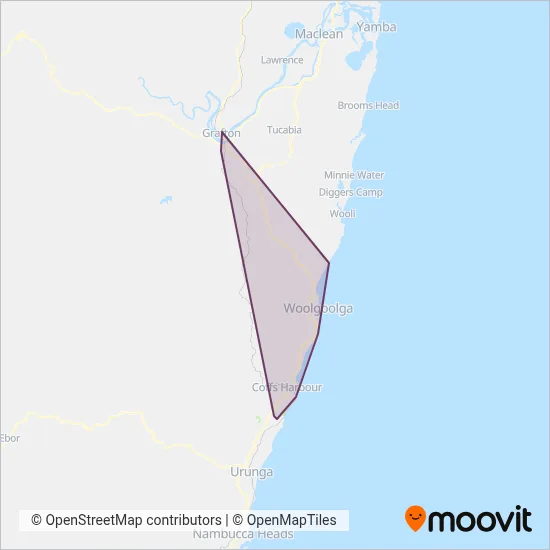 Mapa del área de cobertura de Forest Coach Lines