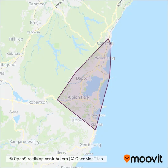 Mapa del área de cobertura de Premier Illawarra