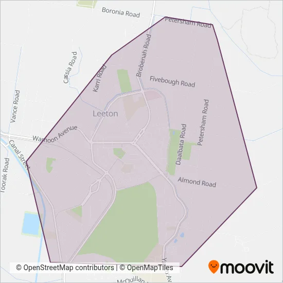 Mapa del área de cobertura de Lyons Bus Service