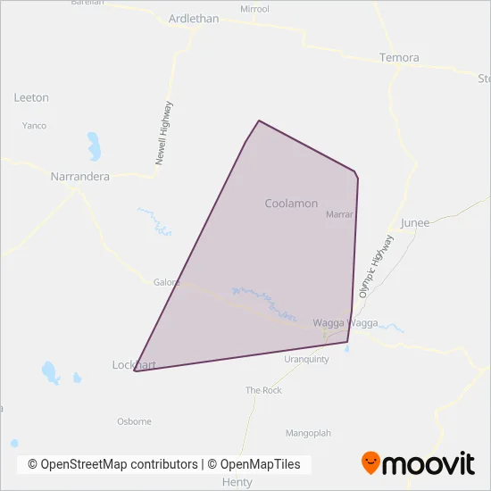 Mapa del área de cobertura de Allens Coaches