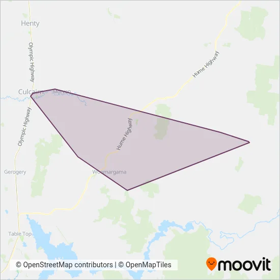 Mapa del área de cobertura de Hibberson Buses Pty Ltd