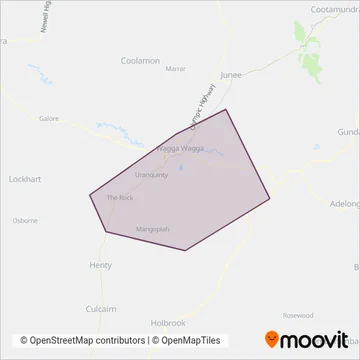 Mapa del área de cobertura de Busabout Wagga