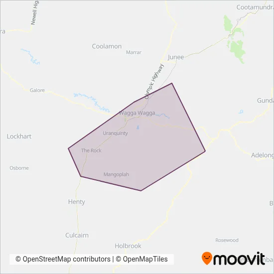 Mapa del área de cobertura de Busabout Wagga