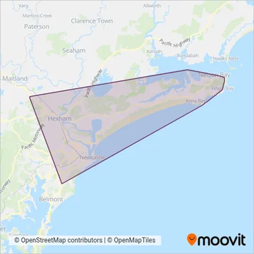 Mapa del área de cobertura de Port Stephens Coaches