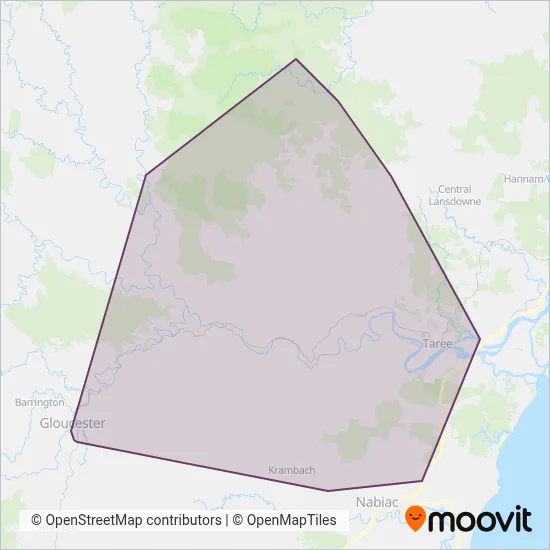 Mapa del área de cobertura de Wingham Buslines