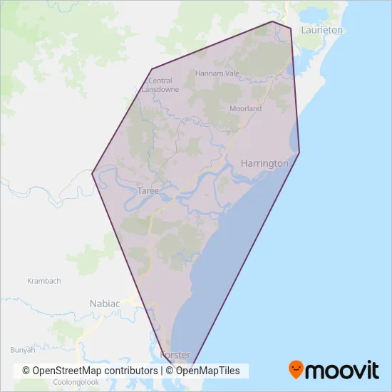 Mapa del área de cobertura de Eggins Comfort Coaches