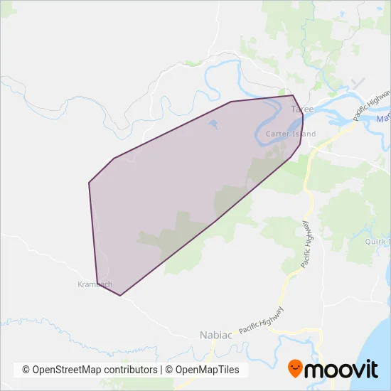 Mapa del área de cobertura de Tinonee Bus Company