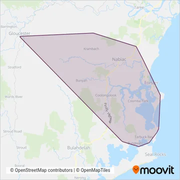 Mapa del área de cobertura de Forster Buslines