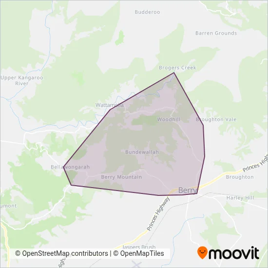 Mapa del área de cobertura de Berry Bus Service