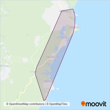 Mapa del área de cobertura de Ulladulla Buslines