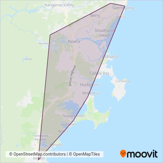Mapa del área de cobertura de Shoalbus