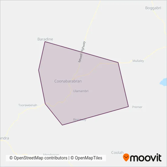 Mapa del área de cobertura de Prugger's Bus and Coach Service