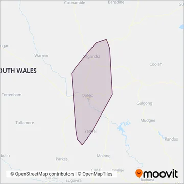 Mapa del área de cobertura de Langley's Coaches