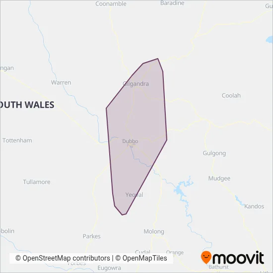 Mapa del área de cobertura de Langley's Coaches