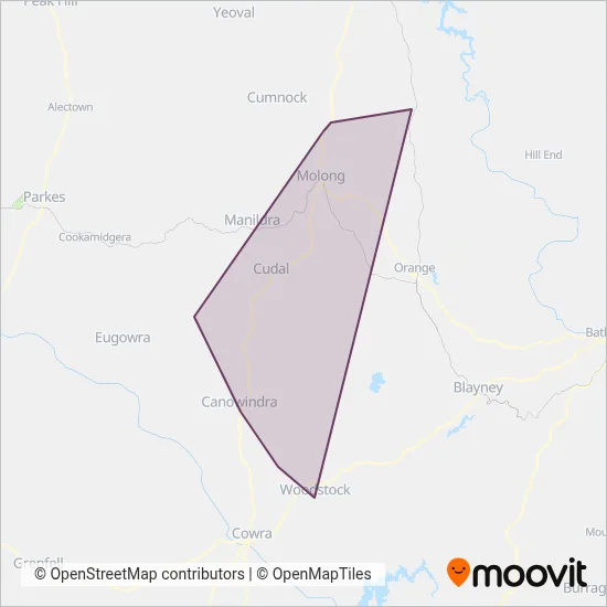 Mapa del área de cobertura de Cabonne Bus Lines