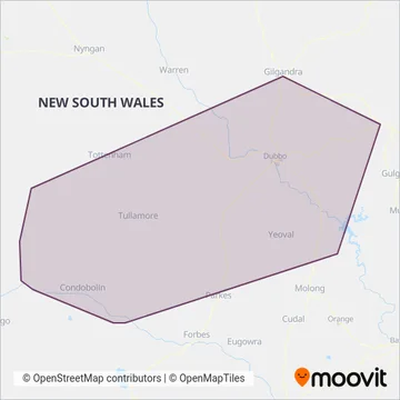Mapa del área de cobertura de Ogdens Coaches