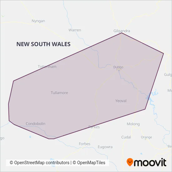 Mapa del área de cobertura de Ogdens Coaches