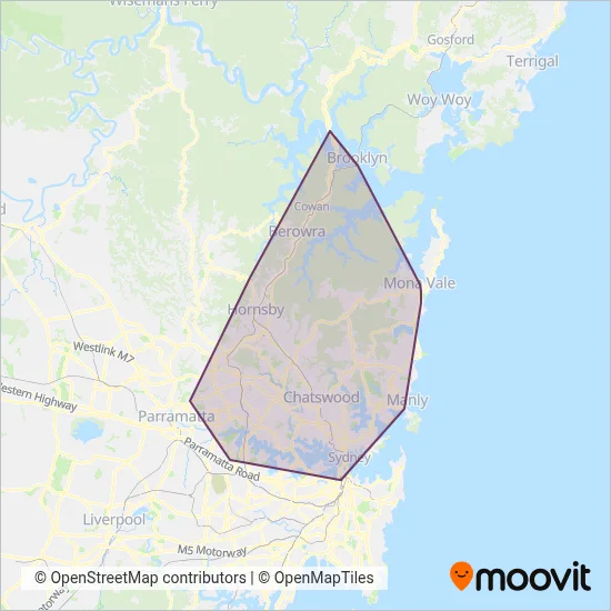 Mapa del área de cobertura de CDC NSW R14