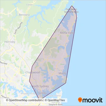 Mapa del área de cobertura de Keolis Downer Northern Beaches