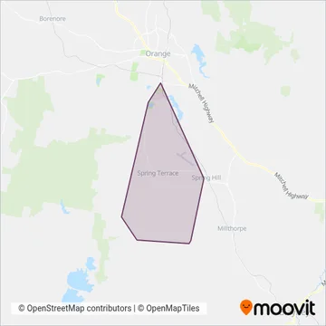 Mapa del área de cobertura de Cooks Buses Orange