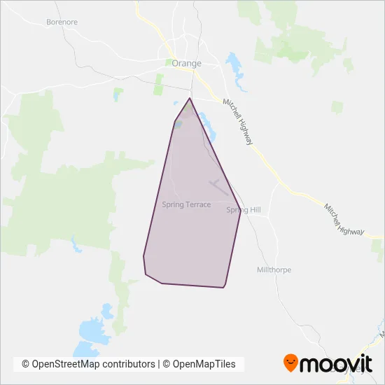 Mapa del área de cobertura de Cooks Buses Orange