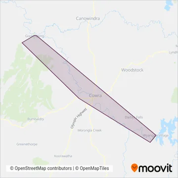 Mapa del área de cobertura de Riverside Bus Service