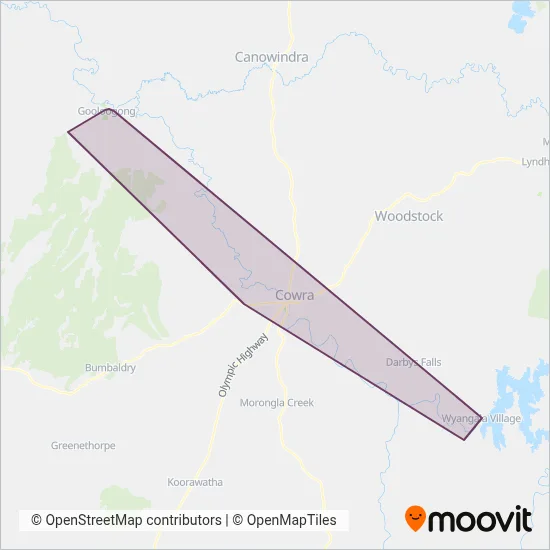 Mapa del área de cobertura de Riverside Bus Service